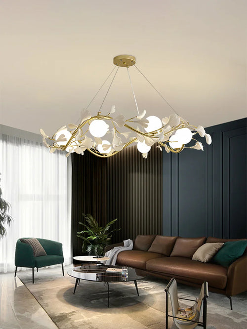 lustre en feuilles de ginkgo avec éclairage led décoratif moderne - vue 4 sur 8