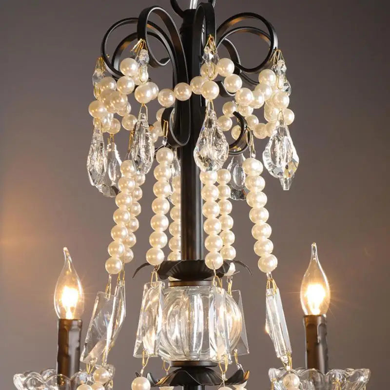lustre moderne en cristal avec perles et éclairage led - vue 6 sur 10