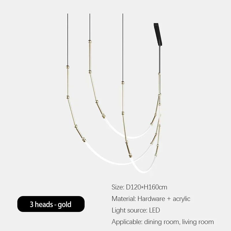 lustre moderne en bambou fer et silicone avec lumières led - vue 12 sur 17