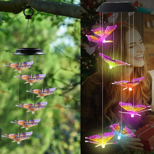 lampe solaire led colorée avec boule cristal papillon pour jardin - vue 7 sur 12
