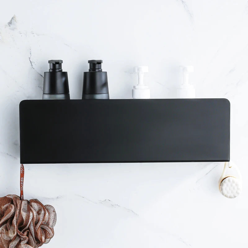 etagère de rangement murale avec crochets en aluminium pour cuisine et douche - vue 1 sur 15