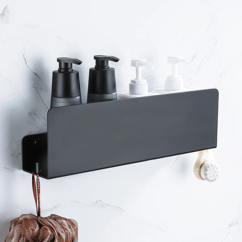 etagère de rangement murale avec crochets en aluminium pour cuisine et douche - vue 2 sur 15