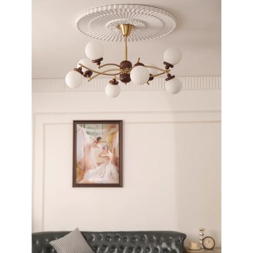 lustre rétro américain en bois et verre forme haricot magique - vue 3 sur 9