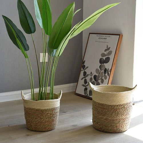panier de rangement en paille pour décoration artisanale moderne - vue 3 sur 12