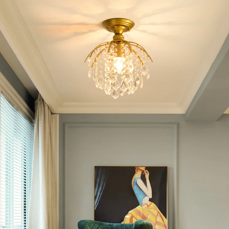 lustre moderne en cristal doré pour intérieur lumineux - vue 6 sur 16