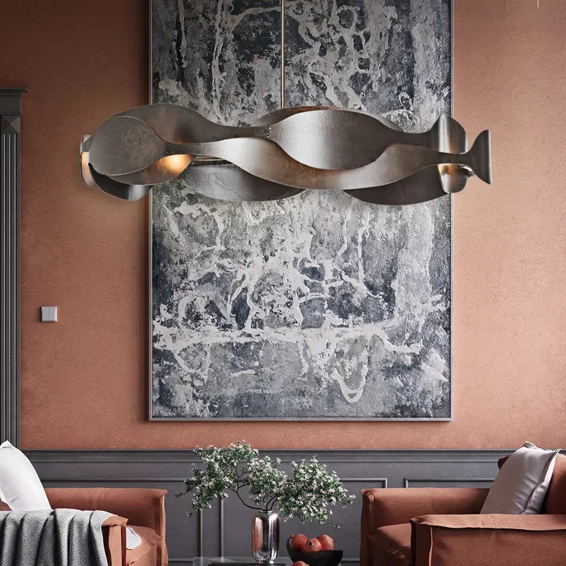 Italian Luxury Pendant Light Living Room Metal Window Artistic Sense Restaurant Hanging Lamp Hotel Lobby LED Lighting Chandelier - vue 3 sur 8
