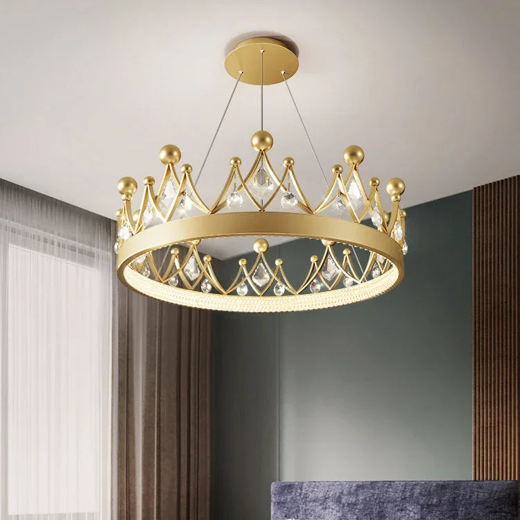 2024 Simple bedroom lamp children's room living room light luxury crown crystal chandelier  pendant lights  room decor - vue 3 sur 10