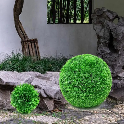 boule dherbe artificielle en aiguilles de pin décorative - vue 2 sur 11