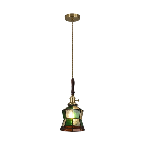 lustre antique de luxe suspendu en verre et laiton - vue 7 sur 15