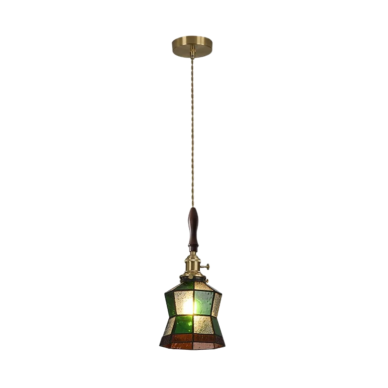 lustre antique de luxe suspendu en verre et laiton - vue 6 sur 15
