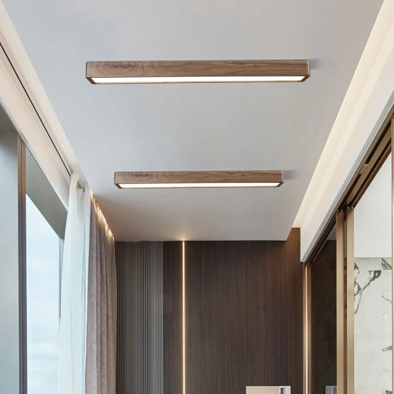 plafonnier carré à led moderne en bois pour intérieur - vue 3 sur 8