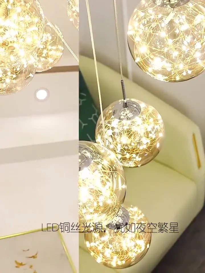 lustre moderne en colimaçon avec éclairage led et boule de cristal - vue 10 sur 16