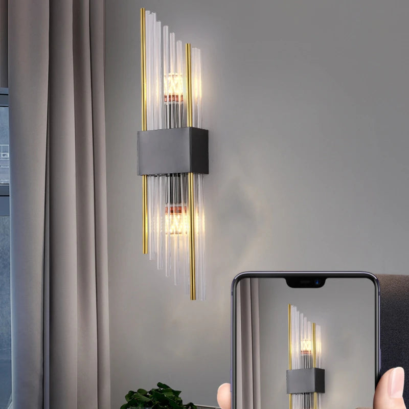 applique murale moderne double tête en cristal doré led - vue 3 sur 8