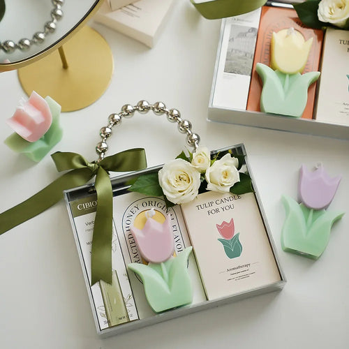 bougie tulipe artisanale parfumée pour décorations et aromathérapie - vue 4 sur 12