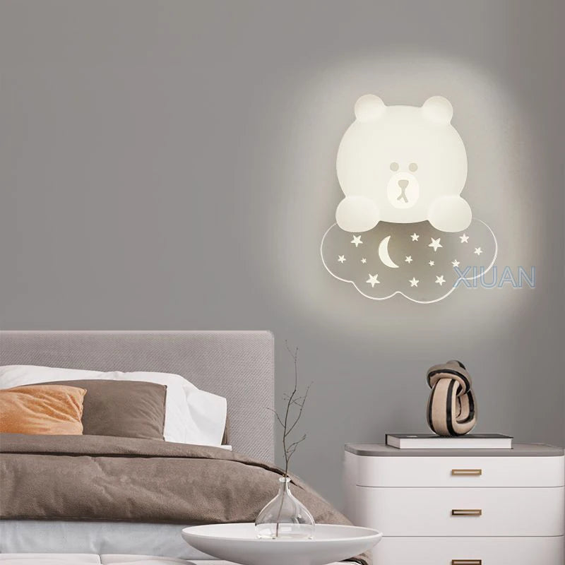 applique murale ours blanc lumière étoile lune pour enfants - vue 6 sur 9