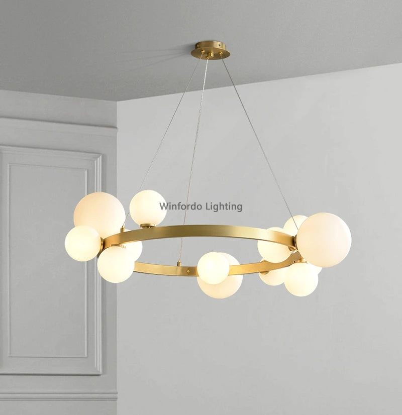 Lustre LED design doré rond à boules en verre - vue 6 sur 18