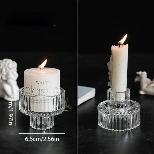 bougeoirs vintage en verre transparent à motifs nordiques - vue 13 sur 15