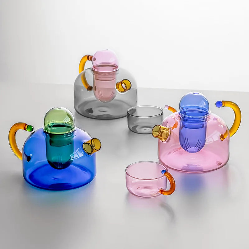 Théière verre résistante chaleur avec filtre style minimaliste - vue 3 sur 6