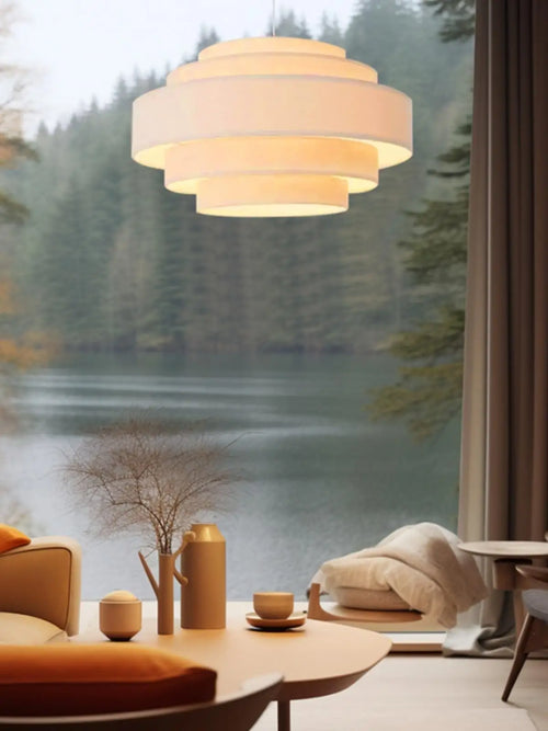 lustre à led en tissu style wabi sabi pour décoration intérieure - vue 5 sur 12