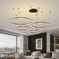 Plafonnier Led suspendu au design moderne avec anneaux brossés