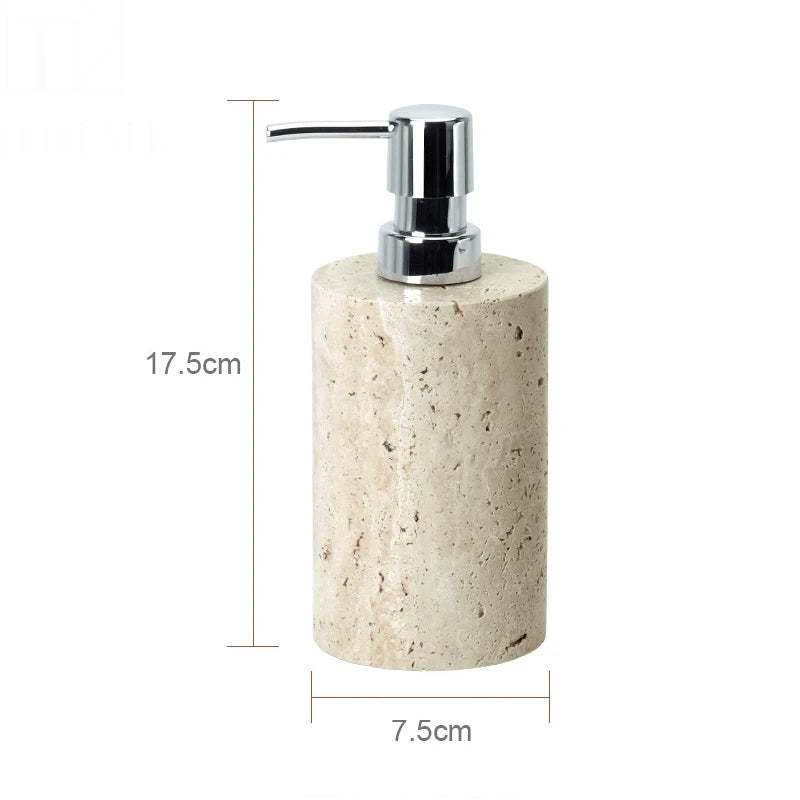 ensemble accessoires salle de bain en travertin beige naturel - vue 16 sur 28