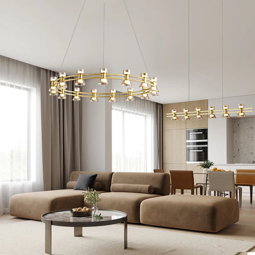lustre créatif en cuivre et verre design moderne léger - vue 6 sur 12