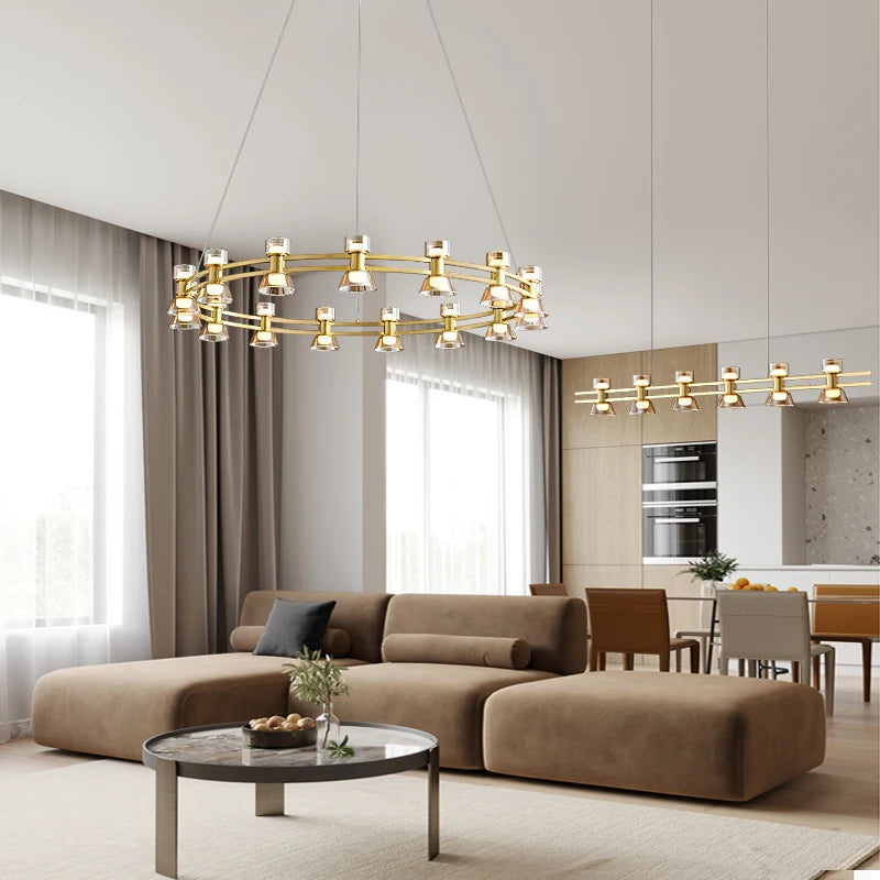 lustre créatif en cuivre et verre design moderne léger - vue 6 sur 12