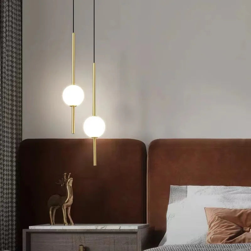Nordique LED simple boule de verre lustre chambre chevet longue ligne lampes suspendues restaurant moderne décoration intérieure lampe lustre - vue 4 sur 10