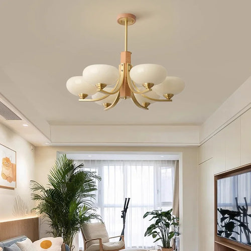 Walnut Wood Glass Brass, Wabi-sabi Modern Vintage style, chandelier lights for Living room, Bedroom, dining room, study - vue 5 sur 6