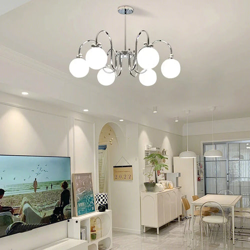 lustre moderne en chrome avec suspension en verre - vue 5 sur 12