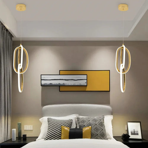 Modern Creative Stainless Steel Led Dining Room Chandelier Golden Staircase Living Room Light, Hanging Chandelier In Bedroom - vue 5 sur 11