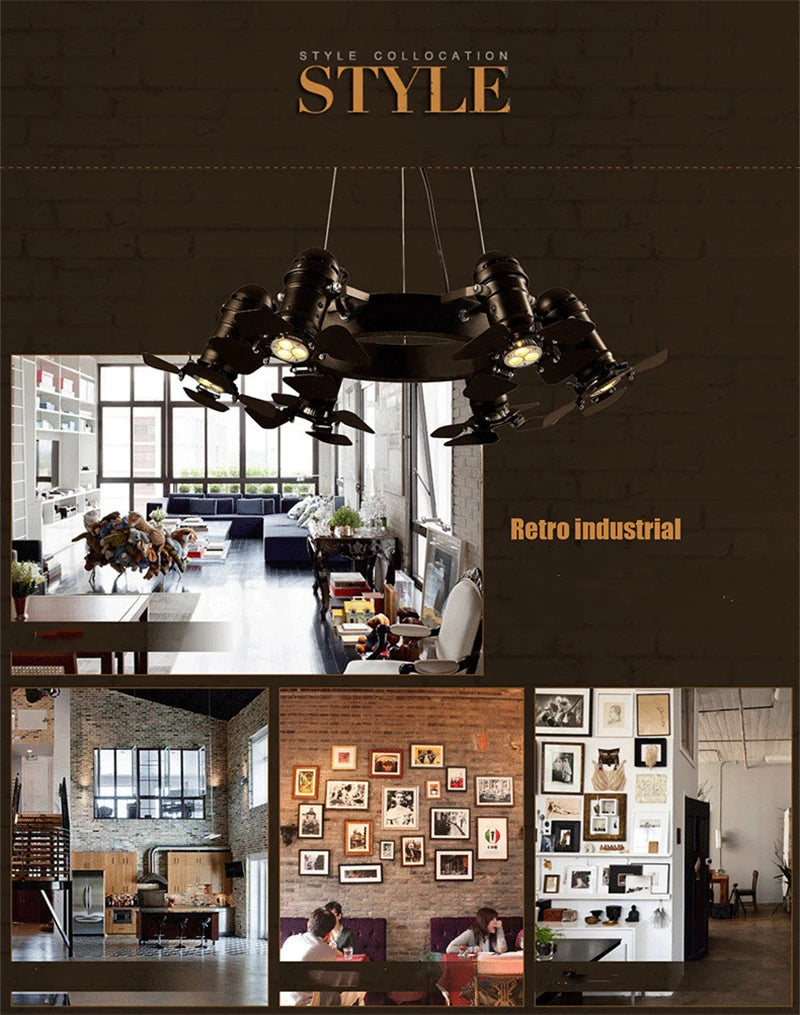 lustre industriel vintage à 6 têtes pour établissements commerciaux - vue 6 sur 6