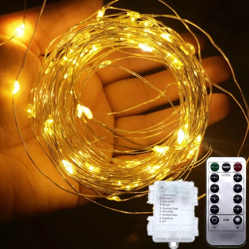 guirlande lumineuse led cuivre 20m 8 modes télécommande décoration extérieure - vue 1 sur 9