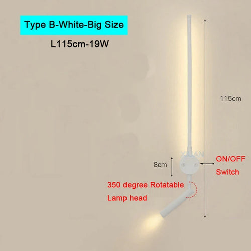Modern Bedroom Living Room Wall Light ON/OFF Switch AC220V Black White Long Wall Lamps with LED Spotlights - vue 19 sur 18