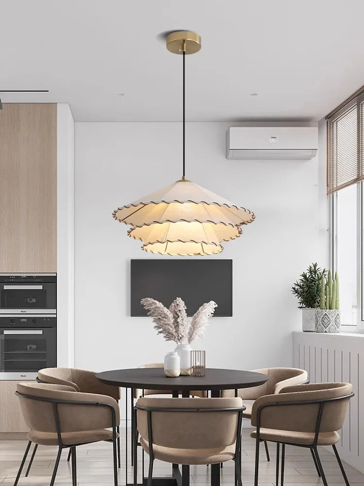 Tissu nordique suspension LED lumière Restaurant chambre salle à manger décoration de la maison Lustre créatif coton lin chapeau Lustre lampe - vue 4 sur 9
