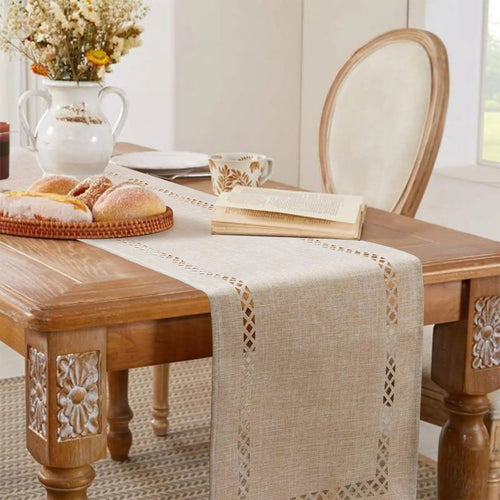 chemin de table lin ajoure style moderne repas - vue 4 sur 13