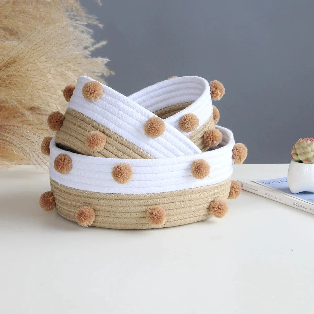 paniers de rangement en corde de coton pour organisation maison - vue 1 sur 7