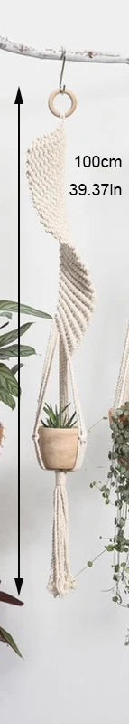 support de plante en macramé suspendu fait main en coton naturel - vue 9 sur 23