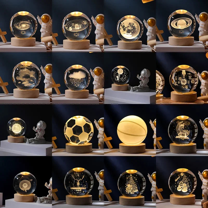 boule de cristal 3d lune galaxie décoration lumineuse pour la maison - vue 4 sur 17
