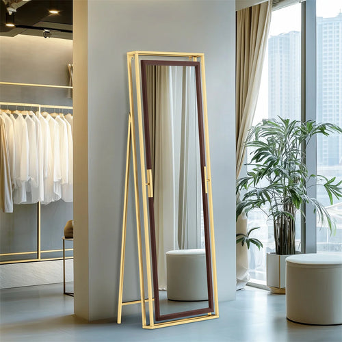 miroir sur pied décoratif avec cadre en métal doré - vue 2 sur 7