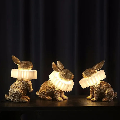 lampe de table créative en résine avec écharpe de lapin décorative - vue 6 sur 15