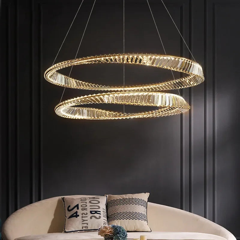 LustreSalon moderne Led K9 Dimmable de luxe or anneau irrégulier cristal - vue 4 sur 17