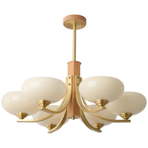 Walnut Wood Glass Brass, Wabi-sabi Modern Vintage style, chandelier lights for Living room, Bedroom, dining room, study - vue 7 sur 6