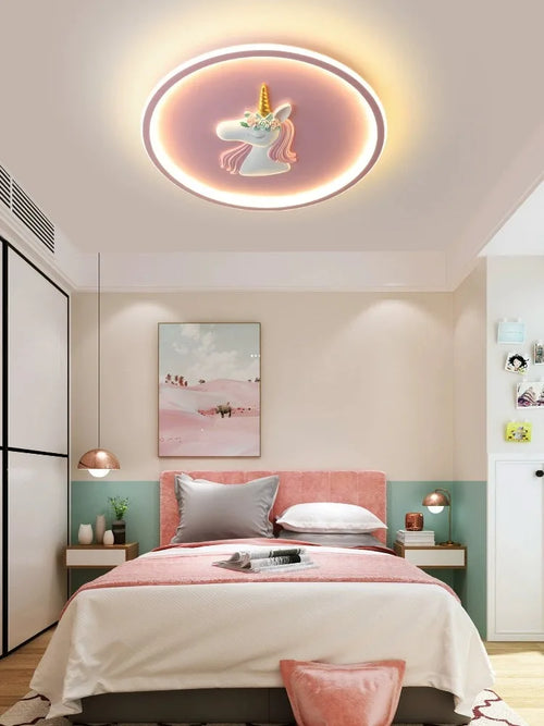 BOSSEN Scandinavian LED Children's Room Ceiling Pendant Light, Pink/Blue Unicorn for Living Room, Bedroom Home Decoration. - vue 7 sur 14