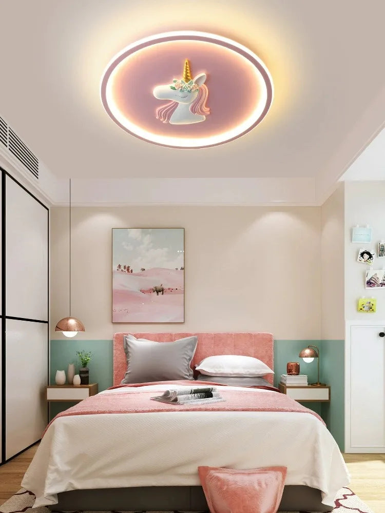 BOSSEN Scandinavian LED Children's Room Ceiling Pendant Light, Pink/Blue Unicorn for Living Room, Bedroom Home Decoration. - vue 6 sur 14