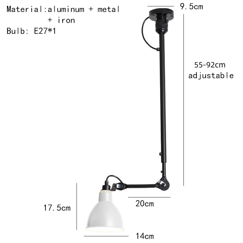 lustre rétro style américain avec abat-jour réglable en longueur - vue 15 sur 21
