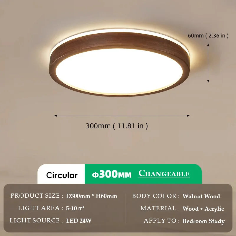 Walnut Wood Ceiling light, Wabi-sabi Simple Modern Vintage style, Bedroom lighting for Bathroom, Bedroom, dining room, Study - vue 8 sur 16