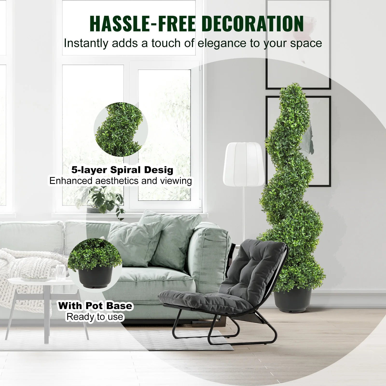 plante artificielle topiaire spirale décorative en plastique vert - vue 9 sur 10