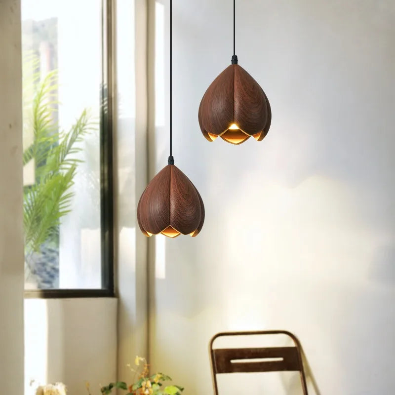 lustre en bois de noyer fait à la main décoration moderne nordique - vue 3 sur 11