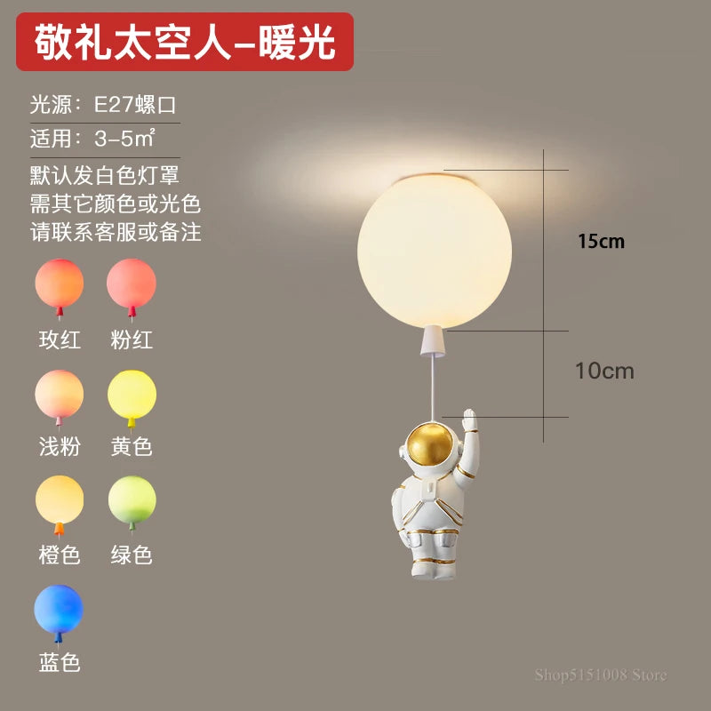 plafonnier led nordique créatif astronaute ballon pour enfants - vue 19 sur 21